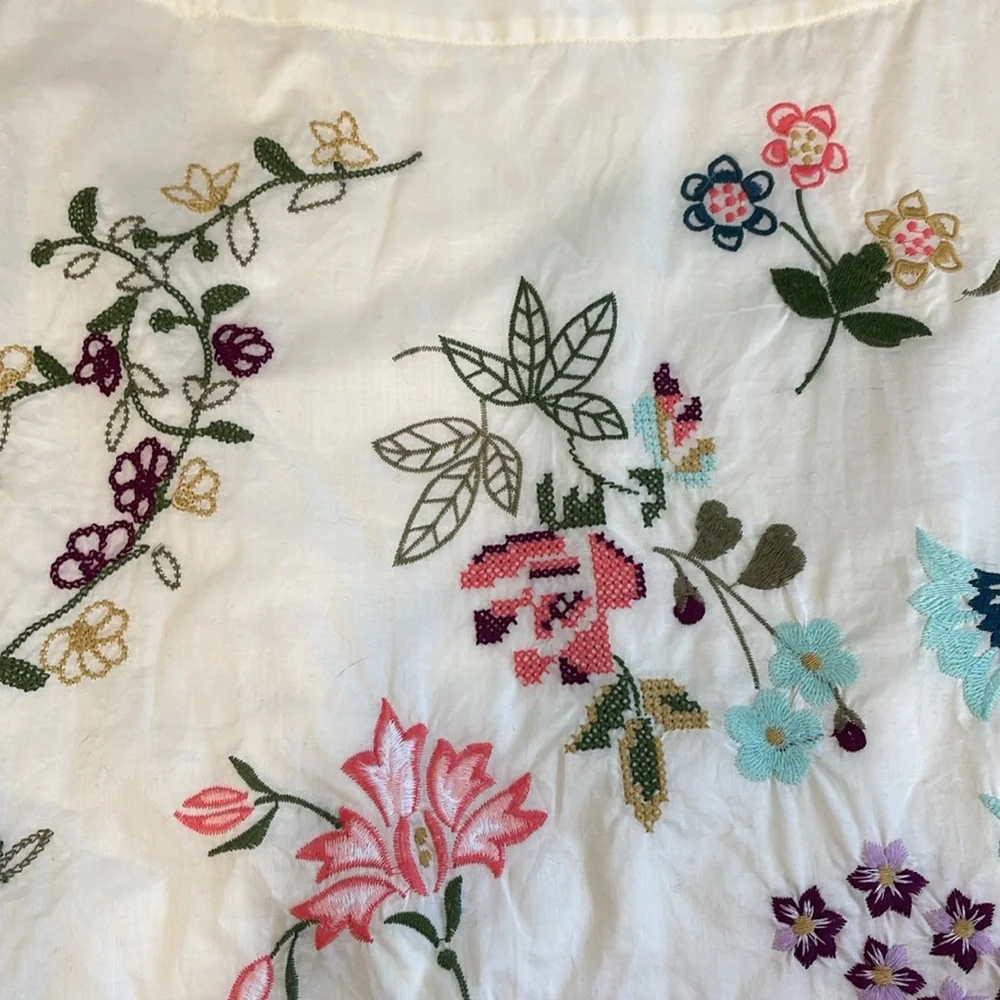 Talbots fully lined Aline cream embroidered flower side zip skirt - Picture 10 of 14